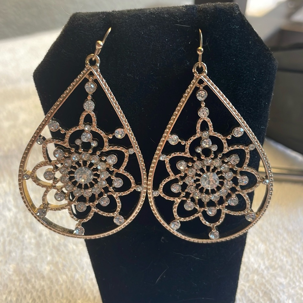 Gold Tone Statement Drop Earrings